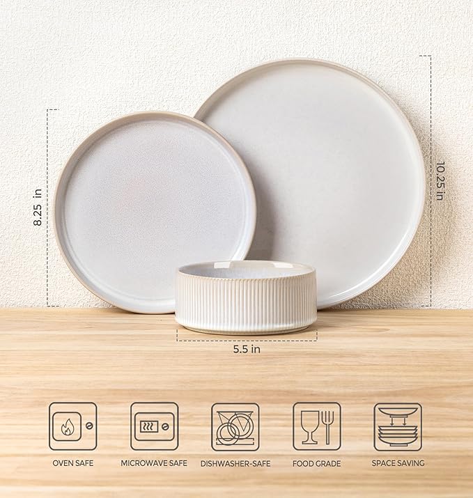 TheTerra Ceramic Dinnerware Sets for 4, 12 Pieces Porcelain Lightweight Plates and Bowls Sets, Scratch Resistant Dish Set, Oven & Microwave & Dishwasher Safe
