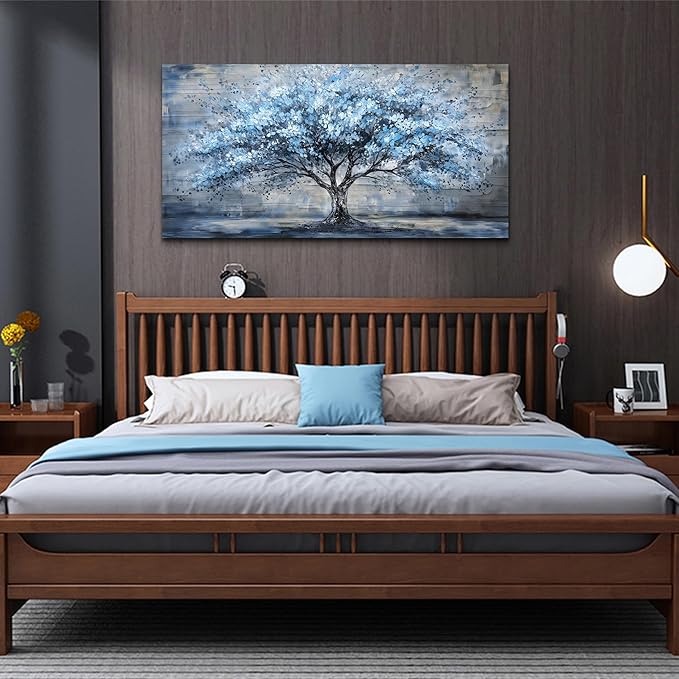 Canvas Wall Art for Living Room Wall Decor for Bedroom Office Modern Hotel Wall Decorations Blue Tree Landscape Paintings Abstract Pictures Artwork Room Aesthetic Home Decor 20x40 in
