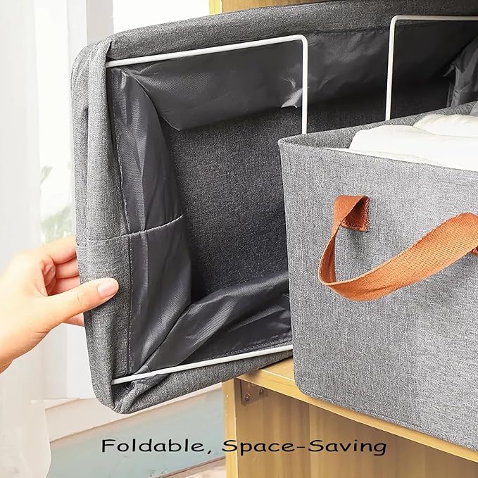 AARAINBOW 4 Pcs Closet Clothes Organizer with Handle, Closet Shelf Fabric Storage Box Steel Frame, Stackable Shelf Storage Baskets Foldable Wardrobe Organizer Baskets for Clothes Toys, 23L (4 Beige)