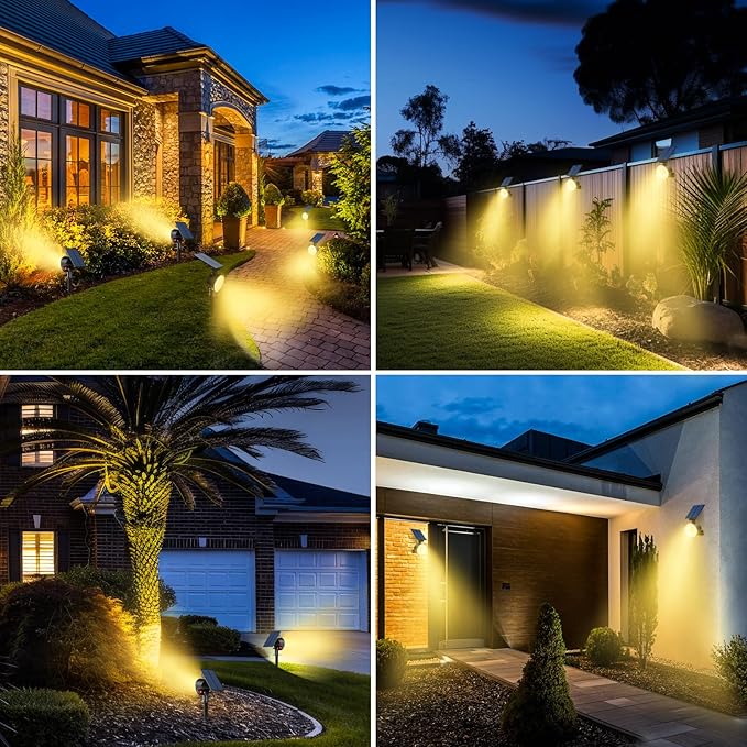 nipify 4 Pack Solar Lights Outdoor Waterproof, 53 LED Solar Spot Lights with 3 Modes Landscape Spotlights for Outside Garden Yard Trees, Warm White