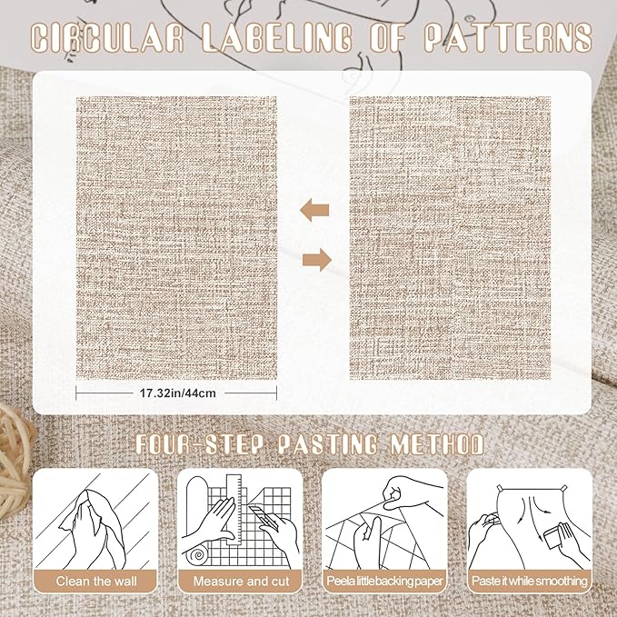 Amiya Grasscloth Khaki Wallpaper 17.3"x120" Peel and Stick Tan Faux Fabric
