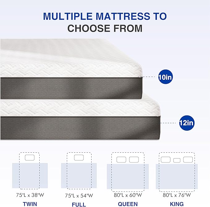 10 Inch Twin Green Tea Memory Foam Mattress for Cool Sleep & Pressure Relief, Bed in a Box, Removable Cover No Fiberglass, CertiPUR-US Certified