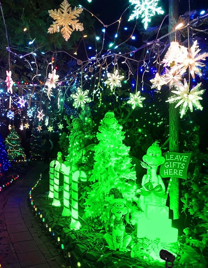 Halloween Green Landscape Lights Outdoor, 14 LED Landscape Lighting with US Plug, IP65 Waterproof Spotlights for Tree Yard Garden Pathway Christmas St. Patrick's Day Decor 2 Pack