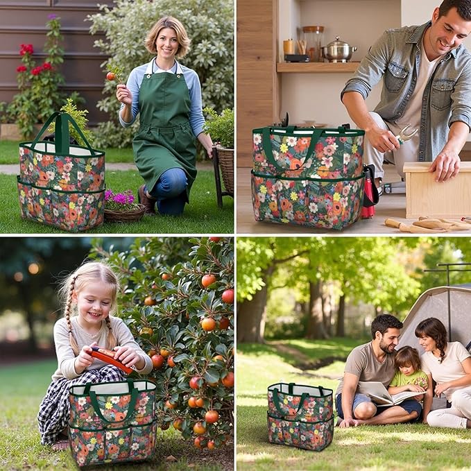 Daisy Flowers Garden Tool Bag - Waterproof Garden Tote with 8 Pockets, Large Storage Home Organizer Gardening Tool Oxford Bag for Garden Tools Kits Holder, Ideal Outdoor Gardening Gift for Women & Men