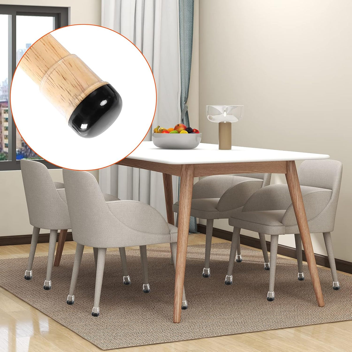 Ezprotekt 24 Pcs Extra Small Clear Chair Leg Sliders for Carpet, Round Teflon Furniture Pads for Rug Glides Easily Without Scratches - for Table, Couch, Patio Chair Legs (S Fit: 0.55" to 0.75")