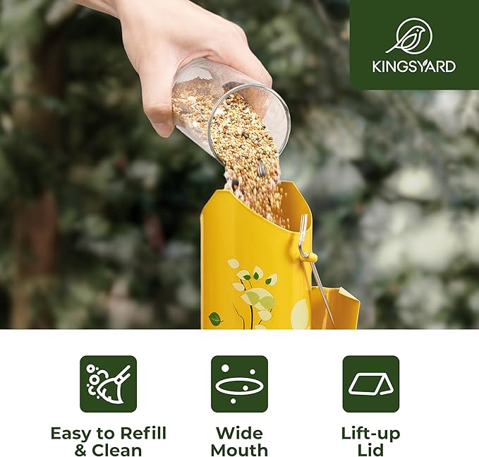 Kingsyard Metal Bird Feeders for Outdoors Hanging, 6-Ports Tube Bird Feeder, 14 inch, Durable & Weatherproof, Large Capacity for Attracting Wild Birds (Yellow)