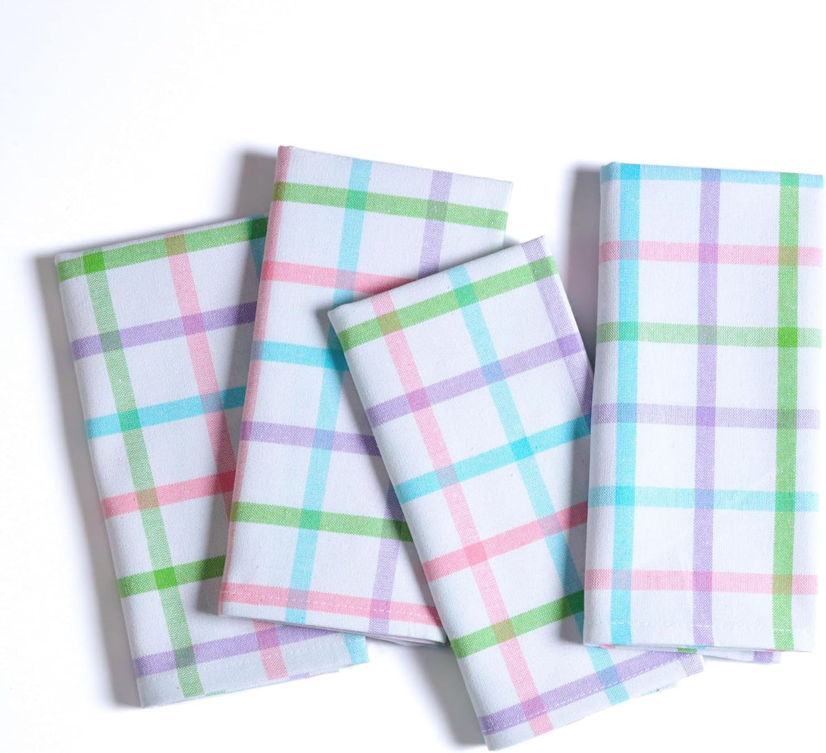 Native Fab Multi Color Check Kitchen Towels Set of 12, 100% Cotton, 16x26 Inch, Absorbent & Durable Dishcloth Set, Farmhouse Style Tea Towels for Rustic Kitchens, Cleaning, Cooking, Everyday Use