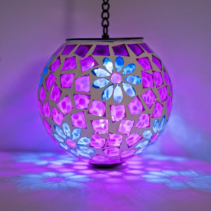 Solar Hanging Lantern Solar Outdoor Lanterns Mosaic Gazing Ball Outdoor Hanging Lights Outdoor Lights Waterproof Garden, Patio, Pathway & Yard Décor Purple