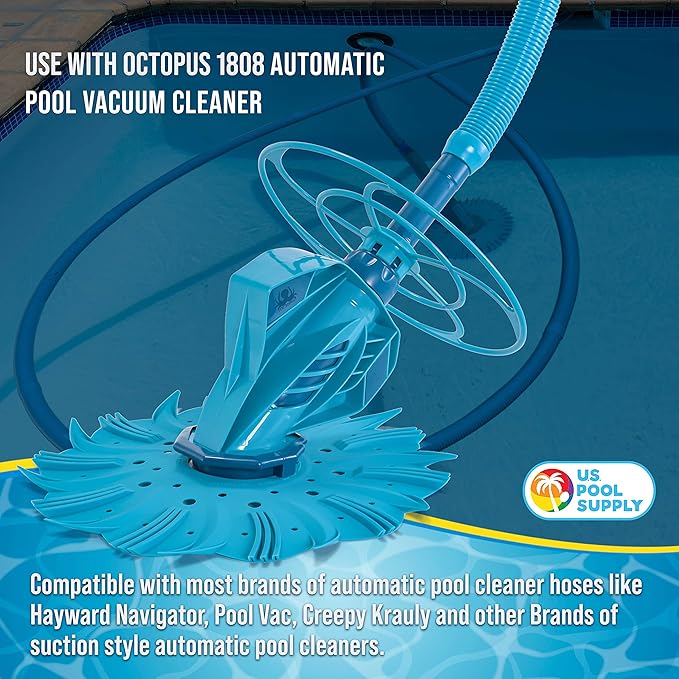 U.S. Pool Supply Pool Vacuum Hose, 8 Piece Pool Hose Set - 40" Teal Flexible Spiral Wound Connector Sections with 1.5" Male & Female Cuff Ends, Replacement Fits Most Inground Automatic Cleaner Brands