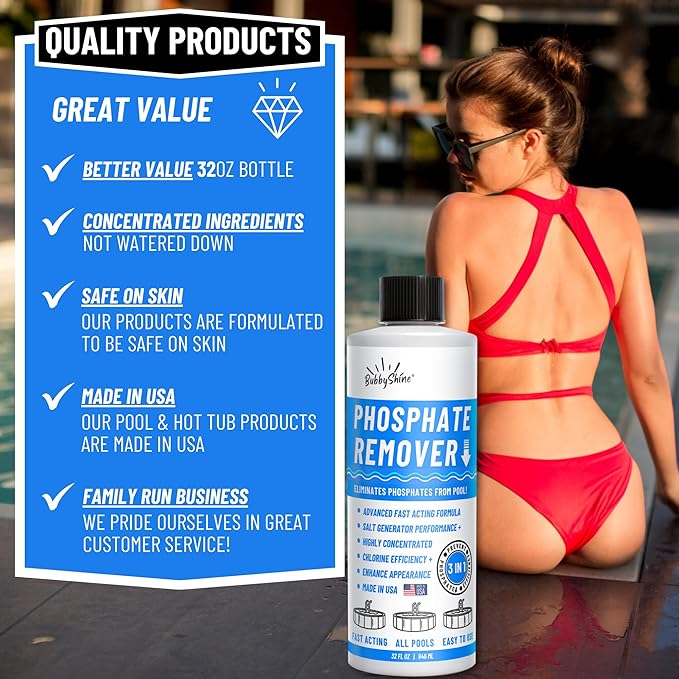 Phosphate Remover - Pool Chemicals, Pool Phosphate Remover, Pool Chemicals For Inground Pools & Above Ground Swimming Pools, Perfect for Pool Openings to Make Your Pool Phosphate Free 32oz