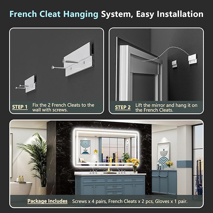 84x32 LED Bathroom Mirror with Lights, Backlit and Front Lit Anti-Fog Lighted