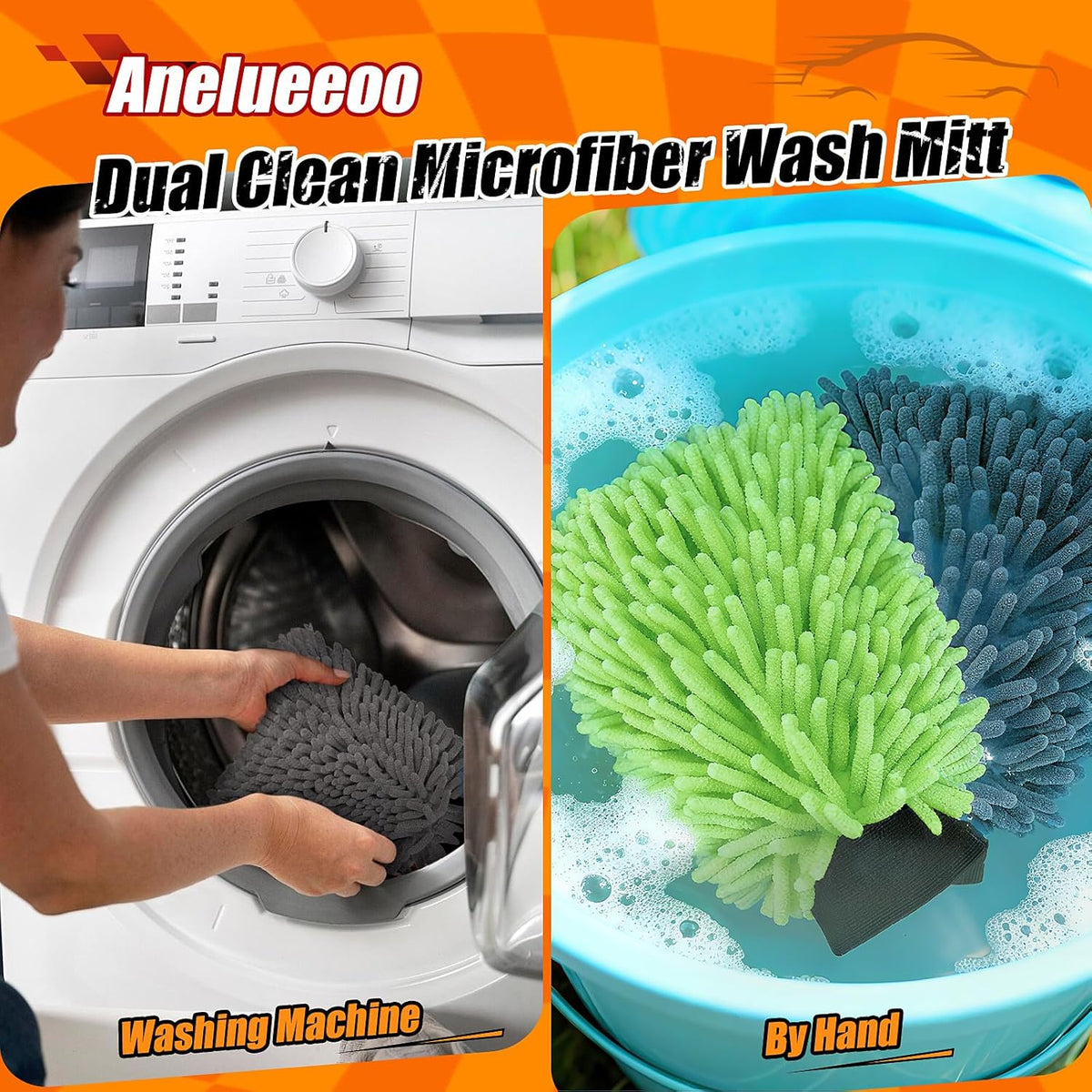 Car Wash Mitt Microfiber, Premium Chenille Microfiber Wash Car Mitts Sponge Scratch Free & Lint-Free, Mitts Waterproof Lining 4 Pack Gray(8''X12'')
