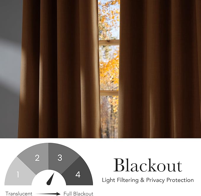 NICETOWN Short Faux Linen Gold Brown Blackout Curtains 63 inches Long