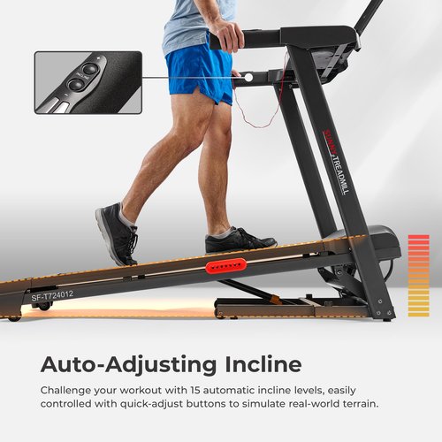 Sunny Health & Fitness Active 400 Smart Auto Incline Treadmill – Foldable Running Machine w/Bluetooth, Wi-Fi, 15-Level Incline, Shock Absorption & SunnyFit Fitness App - SF-T724012