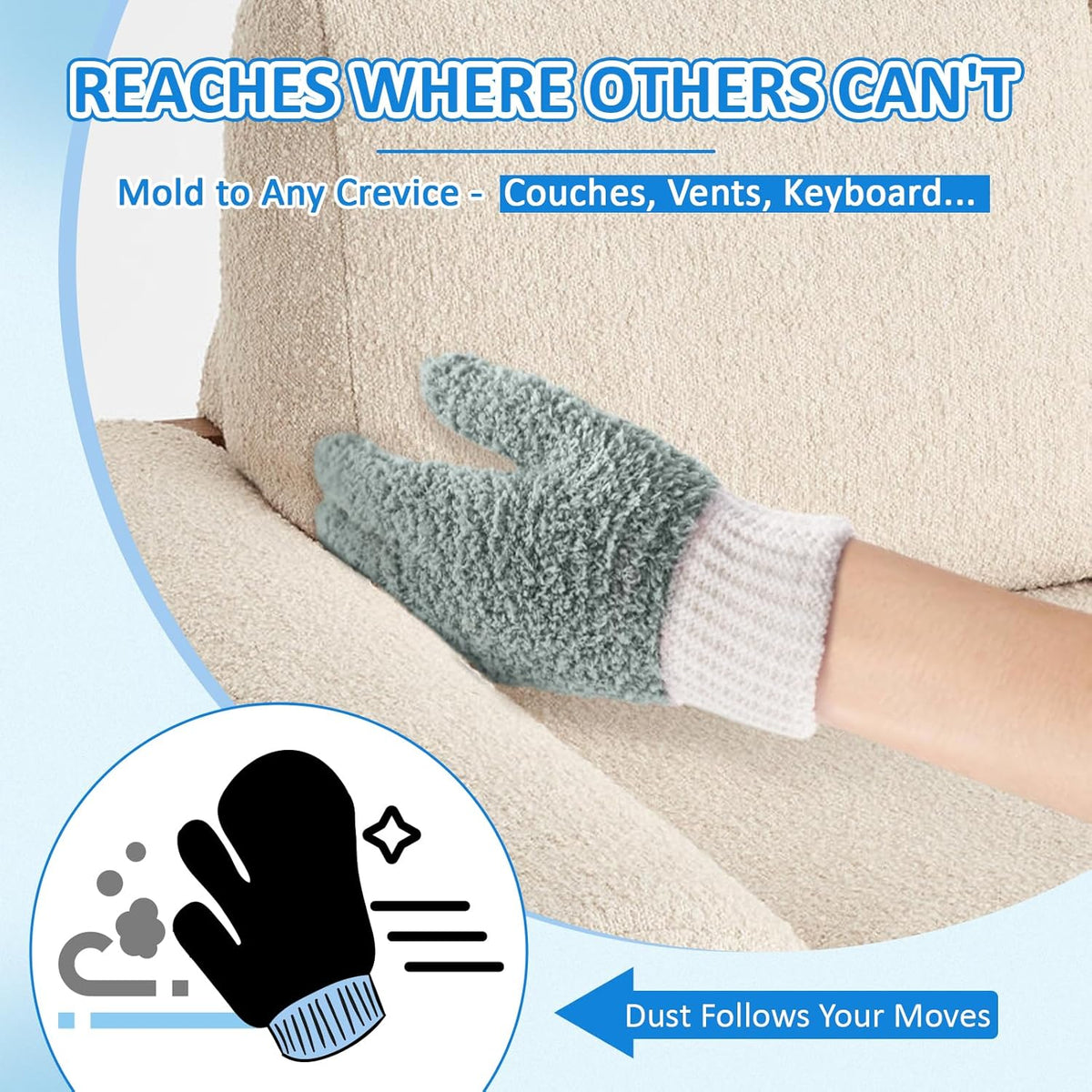 MIG4U Microfiber Dusting Gloves House Cleaning Glove for Blinds, Windows, Shutters, Furniture, and Car, Reusable Lint-Free Gray S/M