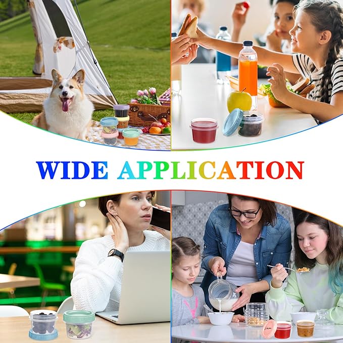 6pcs 4 oz Plastic Containers with Screw Lids, Reusable 1/2 Cup Small Food Storage Containers, Leakproof, Microwave Dishwasher Freezer Safe, with Pen and Brush