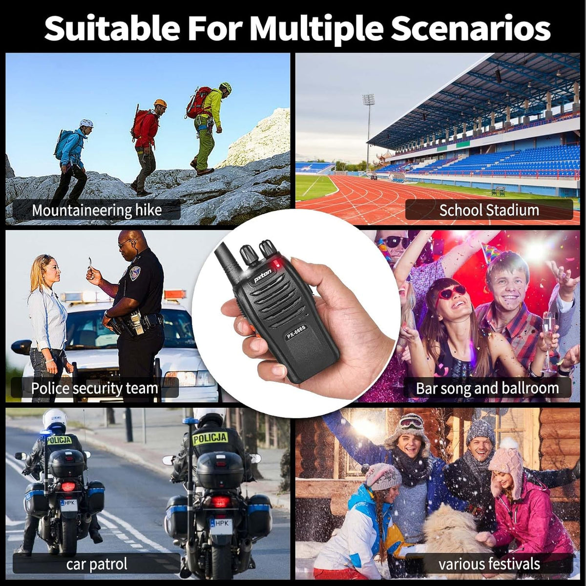 Pxton Walkie Talkies - Long Range Rechargeable 2-Way Radios with Headphones | 8 Pack with VOX & Noise Reduction