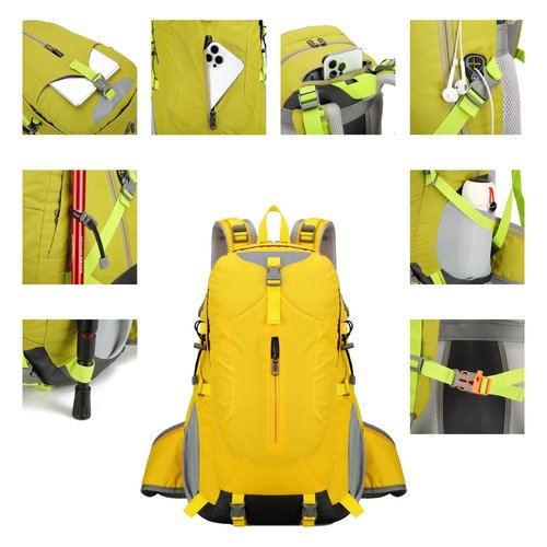 JYUNXIY Hiking Backpack for Men and Women, Travel, Sport Outdoor, Lightweight Back Pack, Camping, Bag, waterproof, 40L.(Yellow)