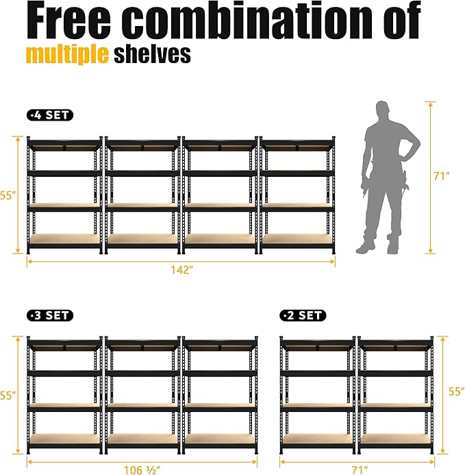 PrimeZone 4 Tier 36" W x 16" D x 55" H Storage Shelves - 3 Pack Adjustable Garage Storage Shelving, Heavy Duty Metal Storage Utility Rack Shelf Unit for Warehouse Pantry Closet Kitchen, Black