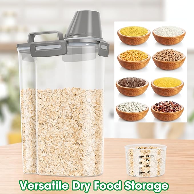 TBMax Rice Storage Container 3 to 5 Lbs - Small Cereal Oatmeal Flour Container with Easy Pouring Spout & Cup, Portable Pet Dog Cat Food Dispenser for Small Spaces, Travel, or Daily Use
