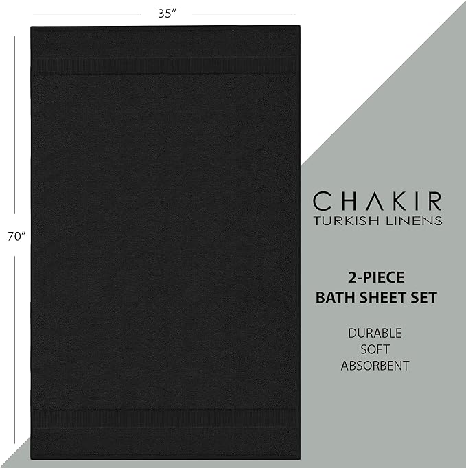 Chakir Turkish Linens, 100% Cotton Premium Quality Turkish Bath Sheets (35''x70'' Large Bath Sheet Towels - Black)