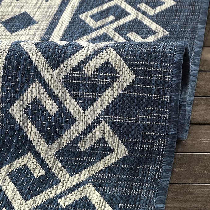 Antep Rugs Patio 8x10 Outdoor/Indoor Southwest Aztec Native Area Rug (Blue, 7'10" x 10')