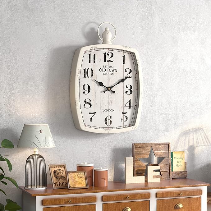 Menterry Large Retro Rectangle Wall Clock, Battery Operated Silent Decor Wall