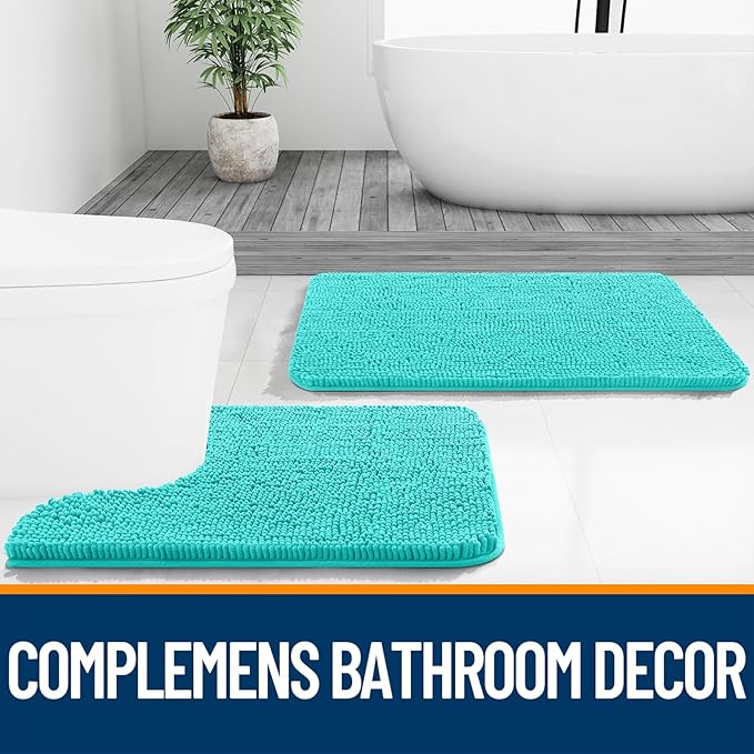 OLANLY Bathroom Rugs 70x24, Extra Soft Absorbent Chenille Bath Rugs, Rubber Backing Quick Dry, Machine Washable Bath Mats for Bathroom Floor, Tub and Shower, Home Decor Accessories, Teal