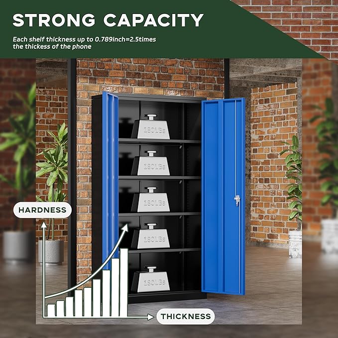 Greenvelly Metal Garage Storage Cabinet with Doors and Adjustable Shelves,72" Steel Lockable File Cabinet for Home Office,Garage,School(Black Blue,36" W x 18" D)