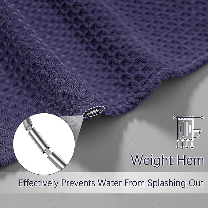60 inch Waffle Shower Curtain - Heavy Duty Thick Fabric Lilac Shower Curtains for Bathroom, Weighted Hotel Spa Luxury Water Repellent Cloth Bath Curtain with 10 Hooks, Lavender