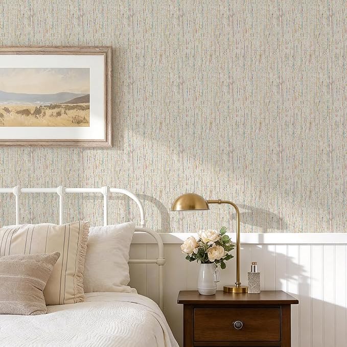 JiffDiff Woven Wallpaper Peel and Stick 17.3" x 1200" Colorful Paint Grasscloth