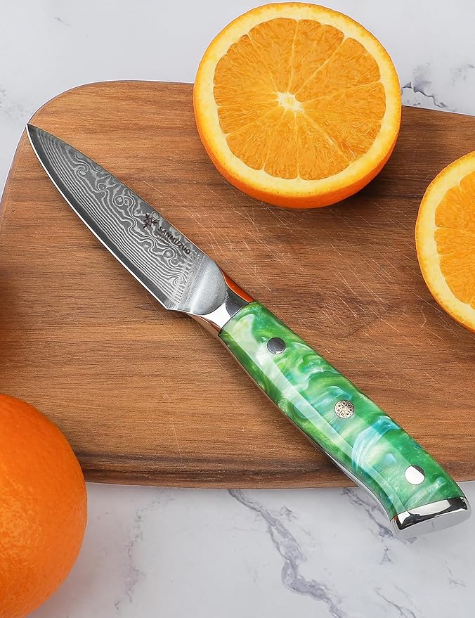 3.5 Inch Paring Knife - Kitchen Fruit Vegetable Knife Damascus Steel & Resin Handle - Xuan Series (Jade Green)
