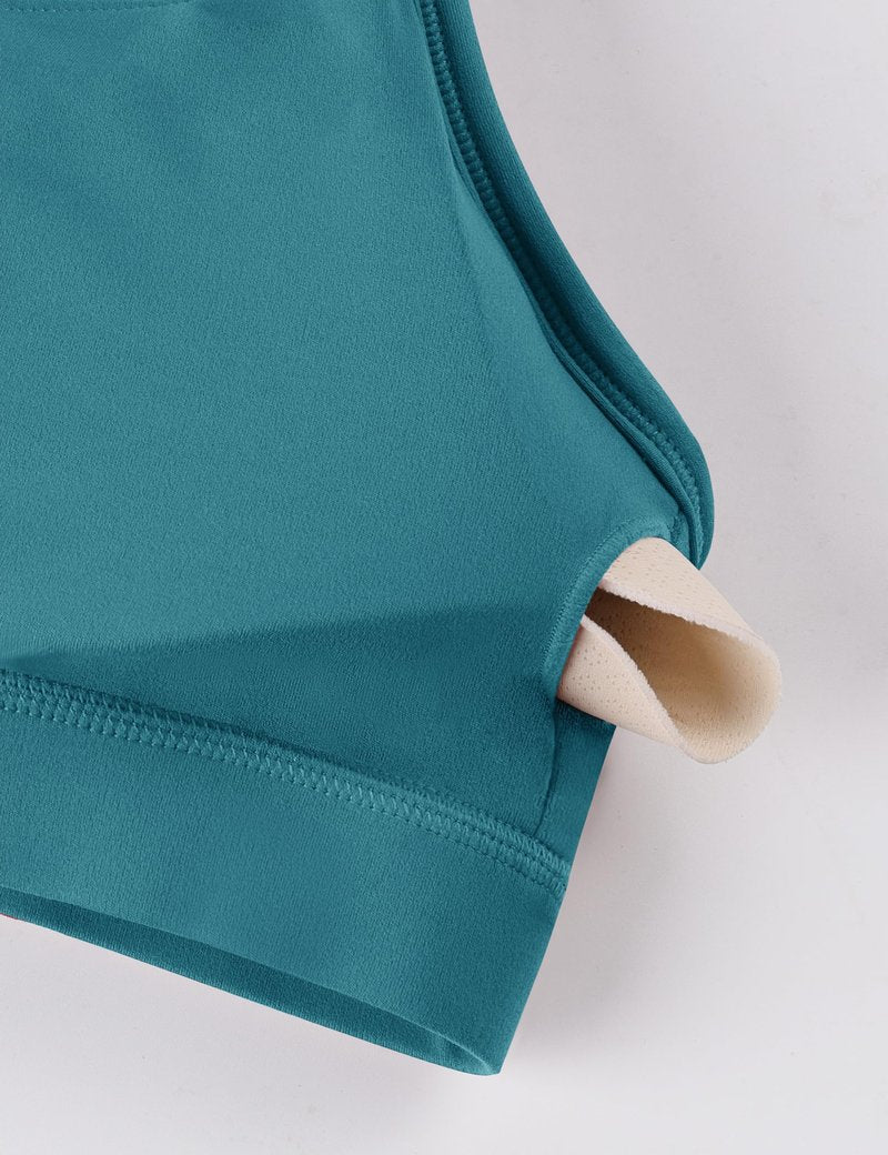 BAYDI Clouduxi Y Back Sports Bra for Women-Low Impact Padded Spaghetti Strap Yoga Bras Workout Gym Crop Tank Lake Blue