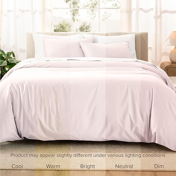 Bare Home 100% Organic Cotton Sateen Duvet Cover Set - Twin/Twin Extra Long Size - 400 Thread Count - Smooth Sateen Weave - Warm & Luxurious - Duvet Cover (Twin/Twin XL, Dusty Pink)