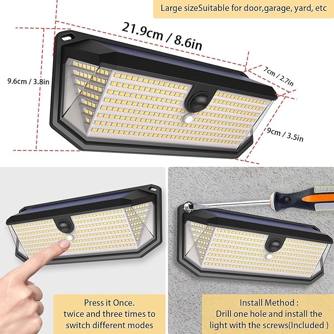 Solar Lights Outdoor, 4000LM 380 LEDs Solar Motion Lights Outdoor Waterproof, 3 Modes 270° Wide Angle Security Light for Stairways/Front Door/Garage/Deck(4 Pack)
