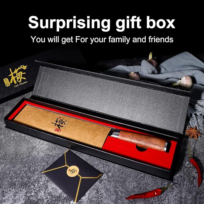 8 inch Kitchen Chef's Knife, German High Carbon Stainless Steel Sharp Knife, Professional Meat Knife with Brazilian Rosewood Handle and Gift Box for Family & Restaurant