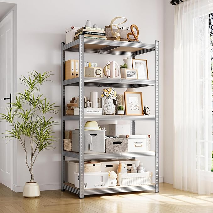 Yaheetech Standing Shelf Units, 5 Tier Storage Shelf, Heavy Duty Shelving, Adjustable Garage Shelves, Utility Rack Shelf Unit, Basement Warehouse Shed, 35.5" Wx 16" D x 71" H - Silver