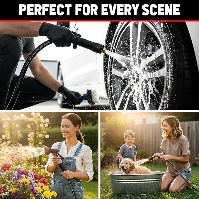 Short Garden Hose 15ft x 5/8", NON-EXPANDABLE Heavy Duty Premium Flexible Water Hose, No Kink, Leakproof, Lightweight Hybrid Hose with Male to Female Fittings for Household、Backyard