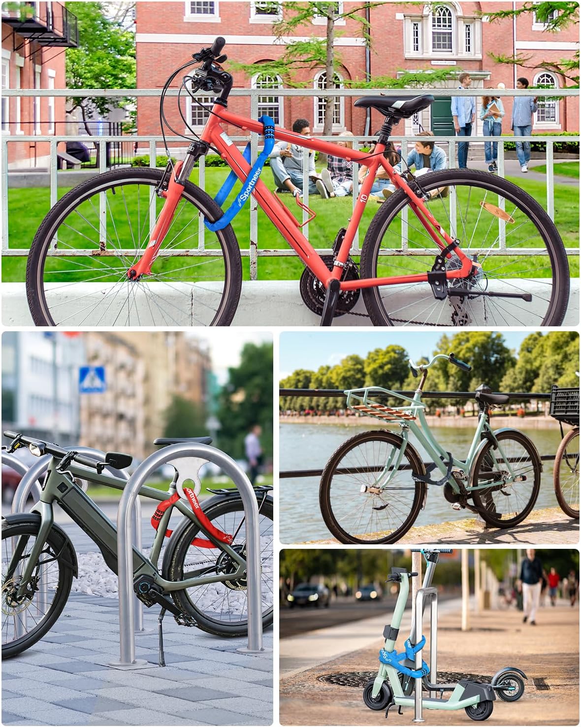 Sportneer Bike Lock: 5 Digit Combination High Security Anti Theft Bike Chain Lock - 3.2/3.6/4ft Heavy Duty Keyless Bicycle Lock for Bike, Motorcycle, Scooter, Door & Gate - 4/6mm Thick, Easy to Use