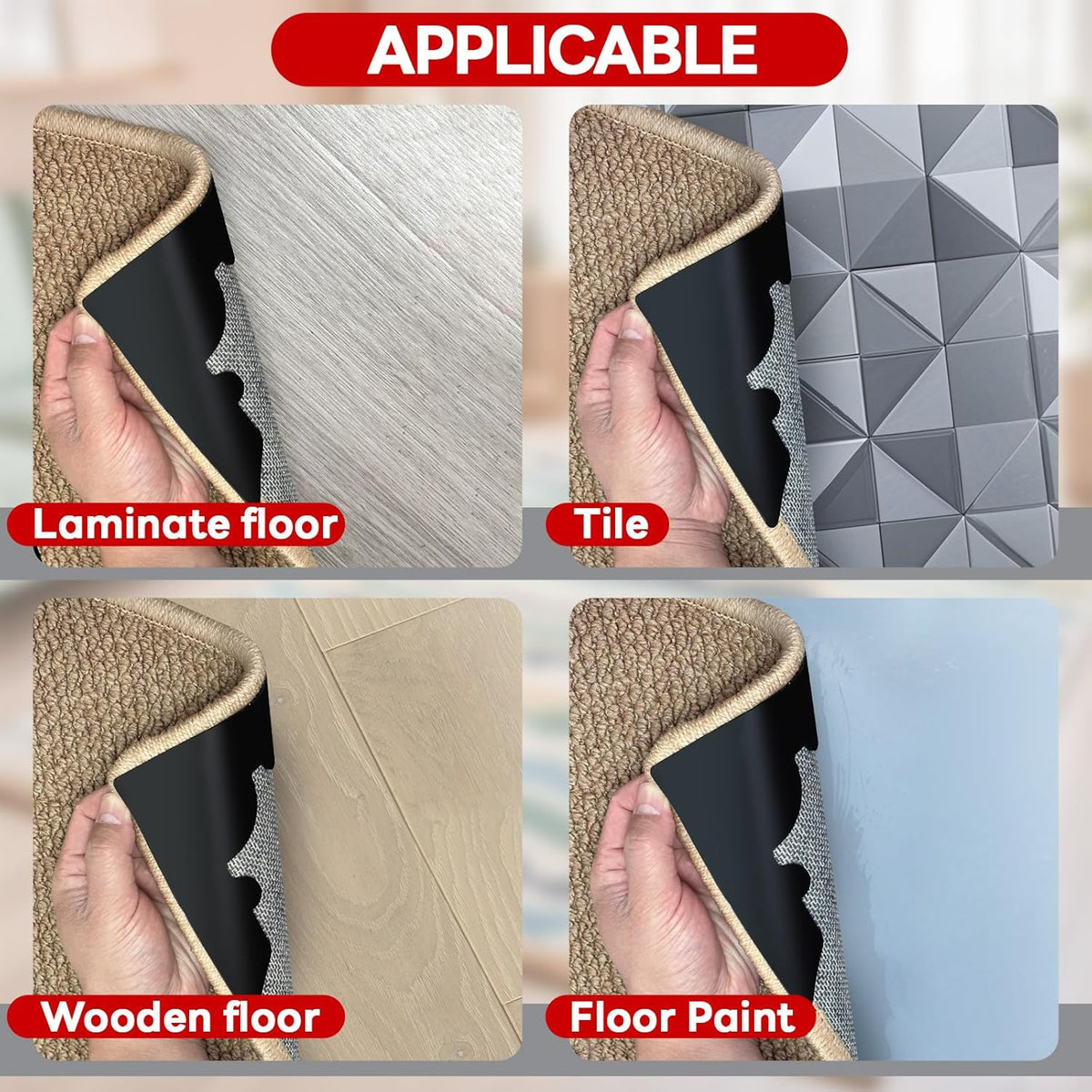 Rug Non Slip Grippers, Reusable Keep Rug Corner Down Tape Pads for Hardwood Floors, Strong Carpet Gripper for Area Rugs, No Damaging for Floor, 32Pcs