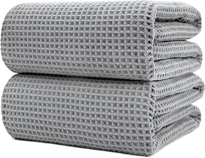 POLYTE Microfiber Quick Dry Lint Free Bath Sheet, 70 x 35 in, Set of 2 (Waffle Weave)