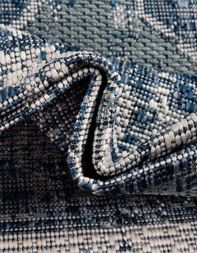Unique Loom Outdoor Traditional Collection Area Rug - Valeria (5' 3" Square, Blue/ Ivory)