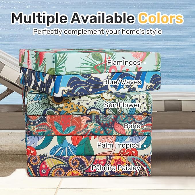 UNIKOME Outdoor Chair Cushions Pack of 4, Water Resistant Patio Cushions with Ties, High Density Sponge Filling Square Corner Seat Cushions for Outdoor Furniture, 19"*19"*3", Palm Tropical