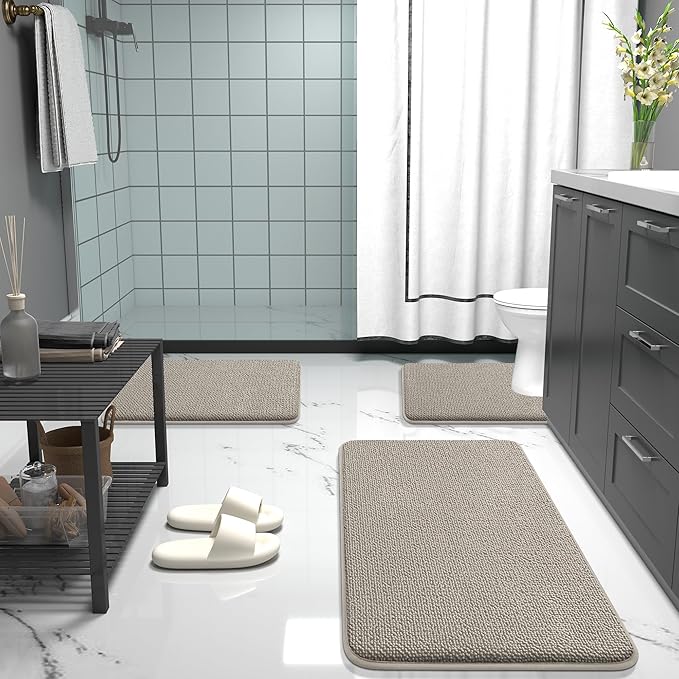 OLANLY Thick Memory Foam Bath Mat Rug 36x24, Extra Soft Absorbent Bathroom Rug, Quick Dry Bath Mats, Non-Slip, Machine Washable Carpet for Bathroom, Tub and Shower, Home Decor Accessories, Warm Taupe
