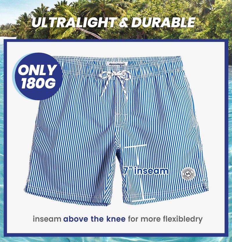 maamgic Mens Swim Trunks Quick Dry Swim Shorts with Mesh Lining Funny Swimwear Bathing Suits 7inch Blue Striped Large