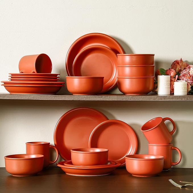 GZG 8 Inch Ceramic Dinner Salad Plates Set of 4, Rustic Matte Glaze Stoneware Dinnerware Set, Microwave & Dishwasher Safe, for Salad, Dessert, Appetizer, Everyday Use(Terracotta Blush)