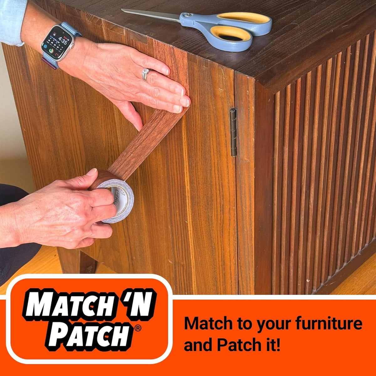 MATCH 'N PATCH Realistic Wood Grain Repair Tape - Durable Multi-Use Adhesive Tape for Furniture, Floors, Cabinets, Windows, Doors, RV, Home Decor & DIY Projects - Wheat Maple, 2.25 in x 15 feet