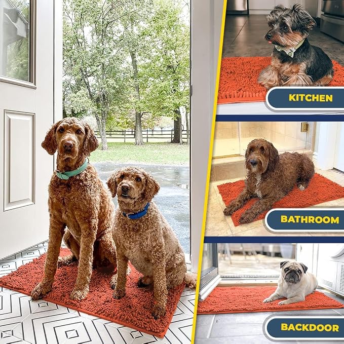 Muddy Mat® | Super Water Absorbent Door Mat Indoor, Microfiber Quick Dry Chenille Entryway Rug, Slip Resistant Front Door Mat, Indoor Mats for Entryway, Machine Washable Pet Rug, Coral 3ft x 3ft