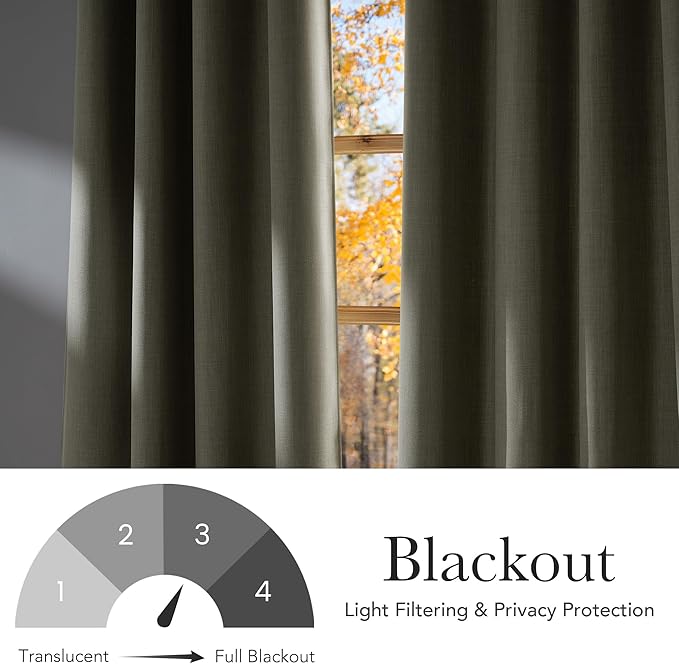 NICETOWN Short Faux Linen Beige Blackout Curtains 63 inches Long