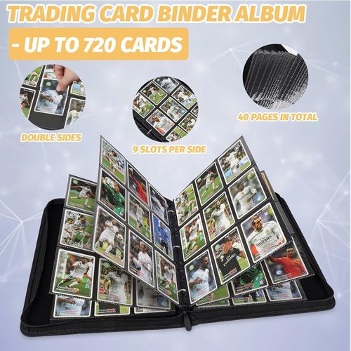 GERMUN Premium Zip Trading Card Binder - 720 Double-Sided Pocket Album for MTG & Sports Cards | Lake Blue